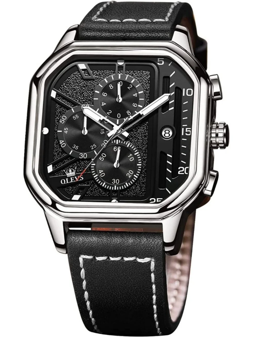 Men's Black Quartz Leather Strap Waterproof Casual Square Dial Wrist Watch